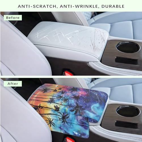 Coconut Tree Center Console Armrest Cover 300D Polyester Fabric Middle Console Lid for Most Vehicles with Side Pockets Interior Accessories Prevent Scratching - color: Coconut Tree