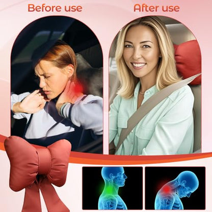 2 Pcs Red Bow Car Neck Pillows Softness Car Headrest Pillow for Driving With Adjustable Strap Leather Material Wear-Resistant and Dirt-Resistant Perfect Choice for Both Beauty and Comfort - color: Wine Red