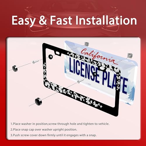 【2Pcs】 Butterfly License Plate Frame Beautiful Butterflies License Plate Stainless Steel Auto Parts with Screws Size 12.3" x 6.3" for Men Women - color: 【2Pcs】Butterfly