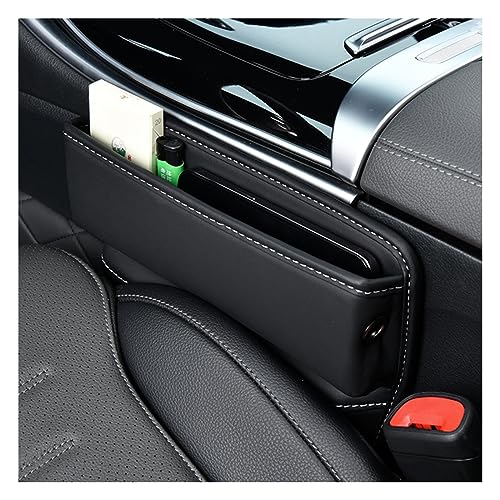 Ziciner Car Seat Gap Organizer, Premium Leather Auto Seat Storage Box, Vehicle Adjustable Front Seat Gap Filler, Car Seat Side Pocket Organizer for Phones, Glasses, Keys, Money, Cards (Black) - color: Black