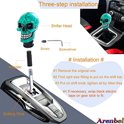 Arenbel Car Shifter Knobs Racing Gear Lever Skull Head Manual Shift Stick Handle Fit Most Auto Manual Vehicles, Blue - color: Light Blue