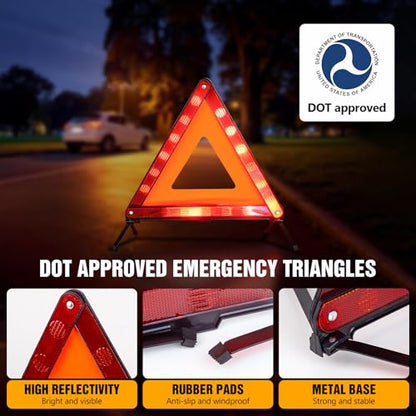 XOOL Warning Triangle, Emergency Warning Triangles for Vehicles, Reflective Triangle, Emergency Warning Reflector Safety Triangle Kit with Carry Case, 3-Pack - color: 3Pack-Warning Triangle Kit
