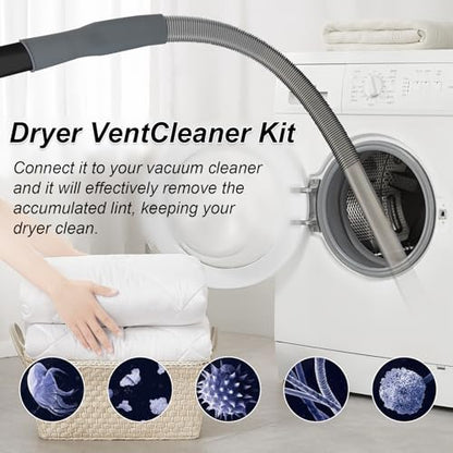 Upgraded Dryer Vent Cleaner Kit: Universal Vacuum Hose Attachment for Lint Removal Fits All Vacuums Cleaner Dryer Cleaning Tools for Clogged Ducts (Grey) - color: Gray