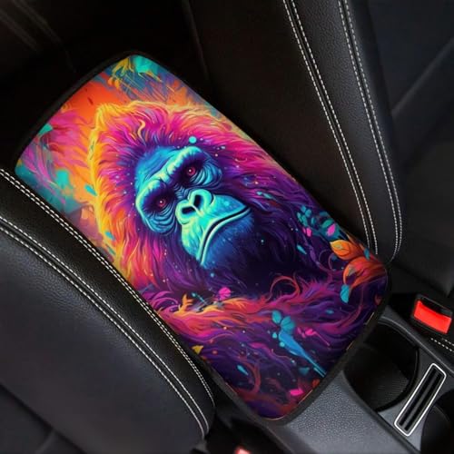 Modysero Cool Print Dustyproof Univerasl Fit and Soft Car Armrest Pad Aesthetics Gorilla Armrest Cover Interior Decoration for Cars Truck SUV Sedan - color: aesthetics gorilla