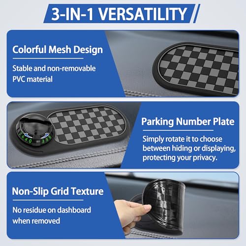 Multifunction Car Anti-Slip Mat Auto Phone Holder, Rotatable Car Anti Slip Mat Phone Holder with Temporary Parking Number, Universal Dashboard Sticky Pad for Glasses Keys (Black) - color: black