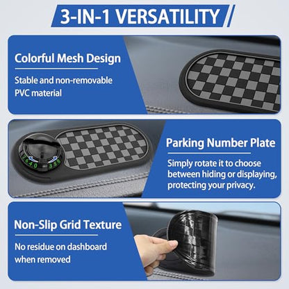 Multifunction Car Anti-Slip Mat Auto Phone Holder, Rotatable Car Anti Slip Mat Phone Holder with Temporary Parking Number, Universal Dashboard Sticky Pad for Glasses Keys (Black) - color: black