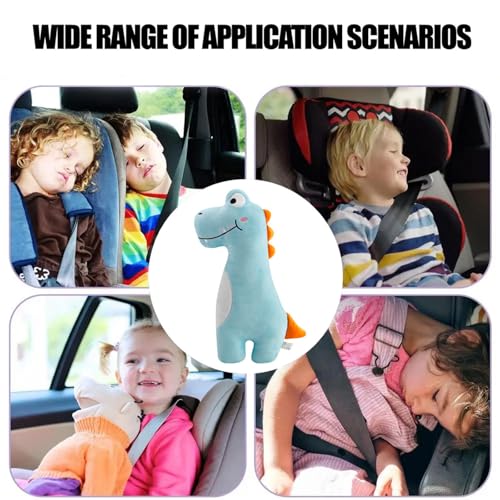 PandaEar Car Seat Belt Covers for Kids - Ultra Soft Machine Washable Dinosaur Seatbelt Pillow - Universal Shoulder Pad for Car Seats, Booster Seats & Strollers - Neck & Head Support for Travel (Blue)