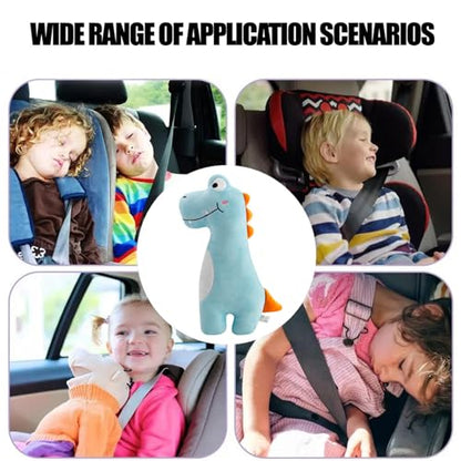 PandaEar Car Seat Belt Covers for Kids - Ultra Soft Machine Washable Dinosaur Seatbelt Pillow - Universal Shoulder Pad for Car Seats, Booster Seats & Strollers - Neck & Head Support for Travel (Blue)
