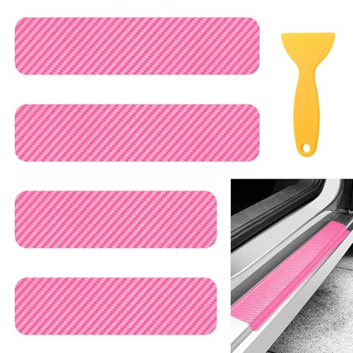 4PCS Car Door Sill Protector, Automotive Door Entry Guard, 3D Carbon Fiber Door Sill Plate Protectors for Car, Auto Anti-Scratch Threshold Cover Strips for SUV, Sedan, Truck (Pink) - color: Pink