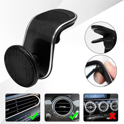 Strong Magnetic Car Phone Holder, Car Phone Mount Holder, 360° Rotatable L-Shape Air Vent/Dashboard Mount, Adjustable Air Vent Navigation Magnetic Smartphone Bracket for Auto SUV (Black) - color: Black