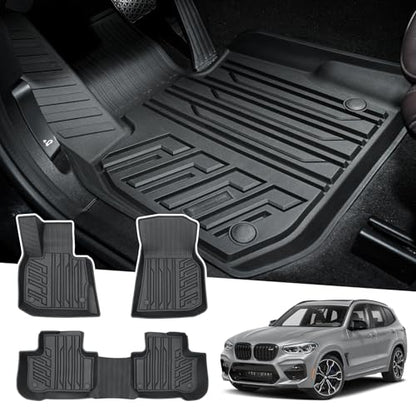 Powerty Floor Mats for 2018-2024 BMW X3 / 2019-2024 BMW X4, Custom Fit for X3 X4 Accessories, 3D TPE All Weather Car Mats Heavy-Duty Floor Liners (Fit All Models) - size: 1)BMW X3｜18-24 /BMW X4｜19-24 ｜1st & 2nd Row