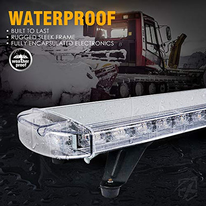 Xprite 48 Inch LED Amber Rooftop Emergency Warning Lights Bar 16 Strobe Patterns w/Adjustable Mounting Brackets for Vehicles, Security, Law Enforcement, Snowplow, Tow Trucks, Crane, Construction Cars - color: Amber