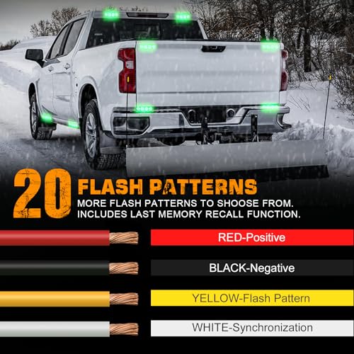 XRIDONSEN 8PCS Sync Truck Grill Strobe Lights 32 LED Green Emergency Lights Grille Surface Mount Strobe Flashing Warning Hazard Caution Safety Light for Tow Plow Trucks Construction Vehicles Car - color: Green