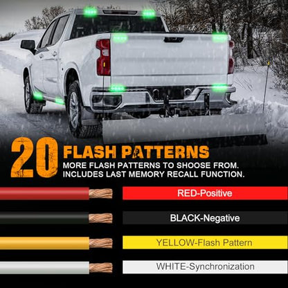 XRIDONSEN 8PCS Sync Truck Grill Strobe Lights 32 LED Green Emergency Lights Grille Surface Mount Strobe Flashing Warning Hazard Caution Safety Light for Tow Plow Trucks Construction Vehicles Car - color: Green
