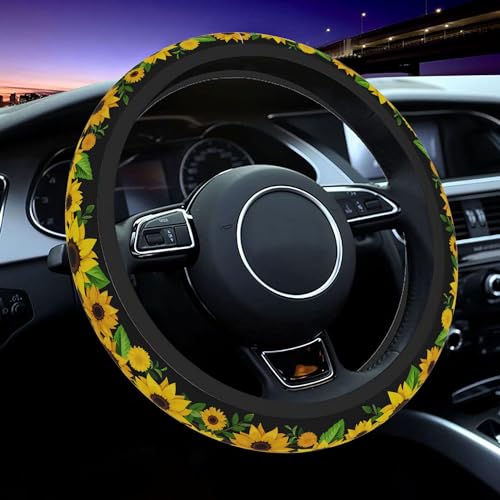 Steering Wheel Cover, Sunflowers Steering Wheel Cover for Women Men Anti-Slip Breathable and Sweat Absorption Universal 15 Inch Steering Wheel Protector Sunflowers Car Accessories - color: Sunflowers