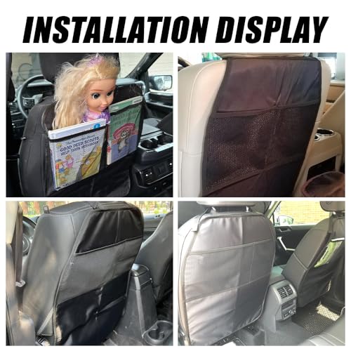 2PCS Kick Mat Backseat Protector, Back Seat Cover for Kids, Premium Waterproof Kick Mats with 2 Pocket Organizer, Automotive Backseat Organizer Waterproof Protective Cover for Car SUV Truck