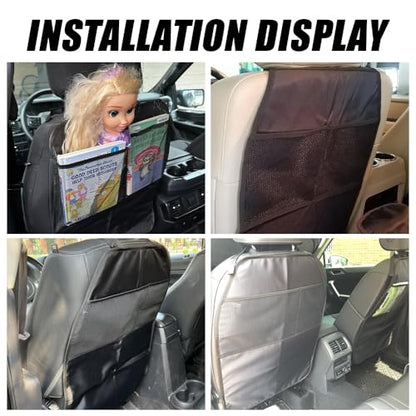 2PCS Kick Mat Backseat Protector, Back Seat Cover for Kids, Premium Waterproof Kick Mats with 2 Pocket Organizer, Automotive Backseat Organizer Waterproof Protective Cover for Car SUV Truck