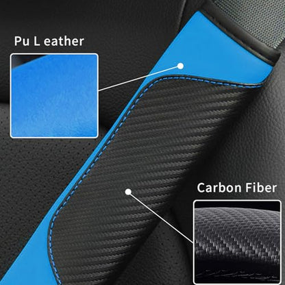 2PCS Car Seat Belt Cover, Carbon Fiber Safety Seatbelt Shoulder Strap Covers, Breathable Leather Soft Harness Pad for Car Interior Accessories (Black/Blue) - color: Black/Blue
