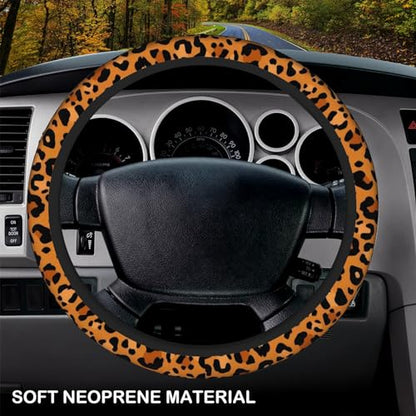 Animal Leopard Print Cheetah Steering Wheel Cover, Non-Slip Breathable Neoprene Steering Wheel Covers, Women Car Accessories Universal 15 Inch Fit Auto, Suvs, Truck - color: Animal Leopard