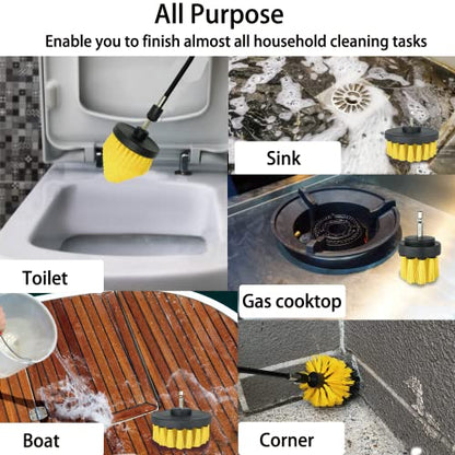 8 Pack Drill Brush Attachment Set,1/4in Power Scrubber Brush + Extend Long Rod, Power Cleaning Scrub Brush for Bathroom, Tub, Tile, Floor, Grout, Boat(White) - color: White