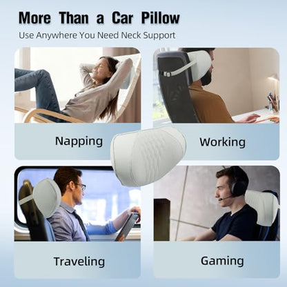 Car Neck Pillow 2-Pack - Premium Memory Foam Headrest with Soft Nappa Leather Feel, Ergonomic Support for Long Drives, Fits Most Vehicles (2, Grey) - color: Grey