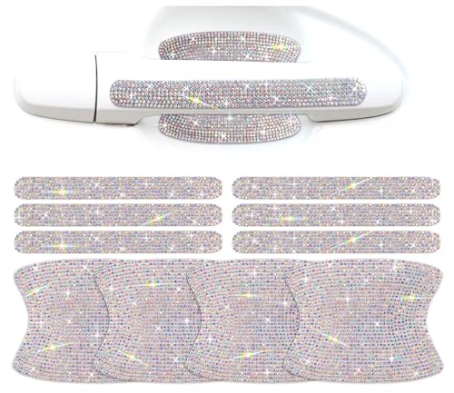 10 Pack Car Rhinestone Bling Door Handle Reflective Trim Stickers Universal Side Rear View Mirror Safety Scratch Resistant Protector Galaxy AB Set
