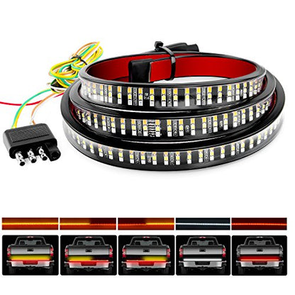 Nilight TR-03 60" Triple 504 LEDs Truck Tailgate Side Bed Light Bar Strip Sequential Amber Brake Running Turn Signal Red/White Reverse - color: 60" Tailgate Light Strip Red/White/Amber 504 LEDs