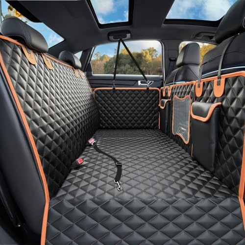 Back Seat Extender for Dogs,Dog Car Seat Cover for Back Seat with Hard Bottom Holds 500 lbs,Car Seat Protector,Waterproof Extender for Dogs,Dog HammockPet Bed for Full-Size Cars,SUVs, Small Trucks - color: Black with Orange, size: For Cars/Mid-Size SUV/Sm