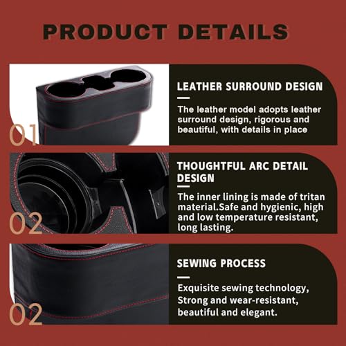 Car Cup Holder, PU Leather Auto Front Seat Organizer, Multifunctional Cup Drink Holders, Gap Filler Storage Box Coin Bucket Console Side Pocket Cell Mobile Phone Holder (Black) - color: Black