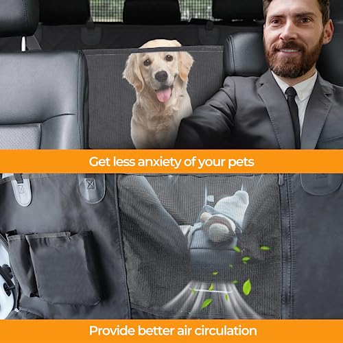 YSSOA Dog Car Seat Cover for Back Seat, Durable Waterproof Nonslip Pets Hammock with Mesh Window and Storage Pocket, Suitable for Cars, Trucks, SUVs, Standard - size: Standard(54" W x 58" L)