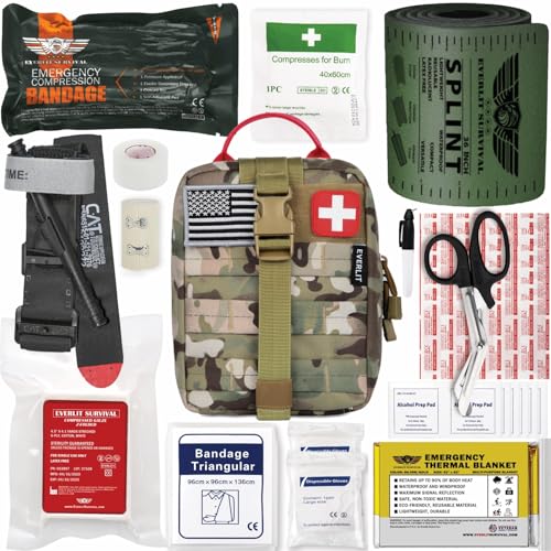 EVERLIT Emergency Trauma Kit, CAT GEN-7 Tourniquet 36" Splint, Military Combat Tactical IFAK for Critical Wounds First Aid, Gun Shots, Severe Bleeding Control (Camouflage) - color: Camouflage
