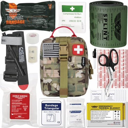 EVERLIT Emergency Trauma Kit, CAT GEN-7 Tourniquet 36" Splint, Military Combat Tactical IFAK for Critical Wounds First Aid, Gun Shots, Severe Bleeding Control (Camouflage) - color: Camouflage