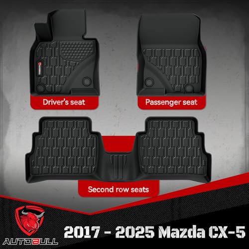 Floor Mats Compatible with Mazda CX-5 2017-2025, All Weather TPE Floor Liners, Custom Fit Car mats, 1st & 2nd Row, Black - style: Mazda CX-5 2017-2025