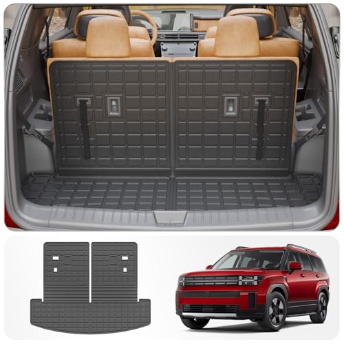 Cargo Mat Compatible with 2024 2025 2026 Hyundai Santa Fe Trunk Liner Cargo Liner TPE All Weather Back Seat Cover Protector Santa Fe Accessories (2024-2026,Trunk Mat with Backrest Mat) - style: For Hyundai Santa Fe | 2024-2026