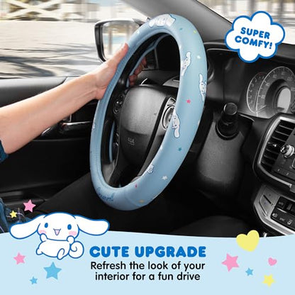Sanrio Hello Kitty and Friends Cinnamoroll Blue Car Steering Wheel Cover, Universal Fit Cute Accessories for Women Stylish Decor Gifts Hello Kitty Car Accessories - Fits Standard Wheels 14.5"-15" - style: Cinnamoroll Blue