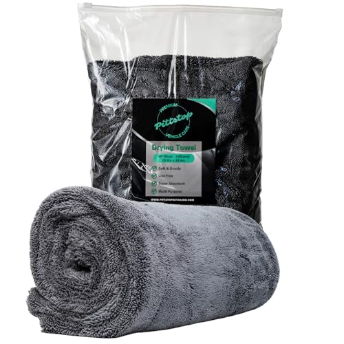Pittstop Drying Microfiber Towel Large 24x35 Inch 1400 GSM, Edgeless Scratch-Free, Twisted Loop, Super Absorbent, Professional Grade Material, Heavy-Duty, Soft Durable, Car Drying Towel,