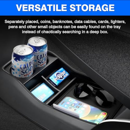 Autorder Lower Center Console Organizer for 2024-2026 Kia EV9 Accessories Bottom Center Console Insert Tray with Cup Holder Storage Box - size: 2024-2026 Kia EV9