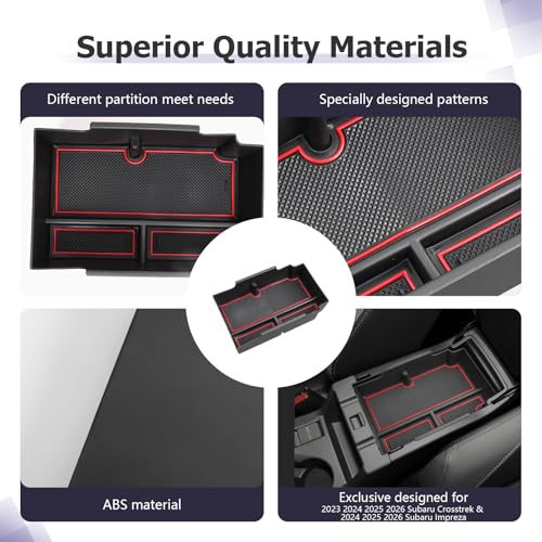 LUWU Center Console Organizer Compatible with Subaru Crosstrek & Impreza 2024-2026 Accessories Armrest Console Secondary Storage Box Insert Tray ABS Material with Coin Holder Red - color: Crosstrek/Impreza 2023-2026 Red