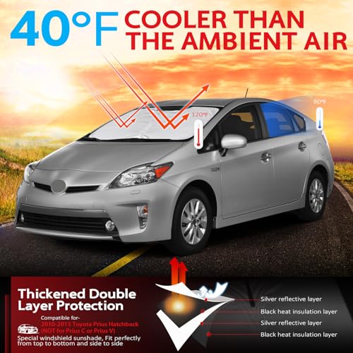 KAYZT Windshield Sun Shade for 2010-2015 Toyota Prius Hatchback (Not for Prius C or Prius V) Foldable Sunshade Front Window Custom Fit Car Accessories - size: For 2010-2015 Prius Hatchback