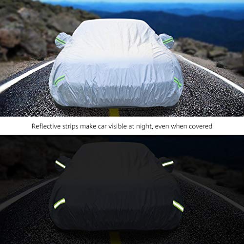 Amazon Basics Silver Weatherproof Car Cover, 150D Oxford, UV Protection, Snow Protection, Dustproof for Sedans up to 200", with Door Zipper - size: Sedans up to 200"