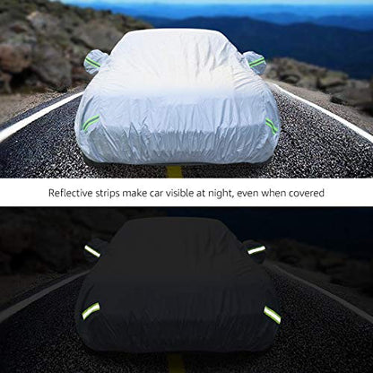 Amazon Basics Silver Weatherproof Car Cover, 150D Oxford, UV Protection, Snowproof, Dustproof for Sedans up to 190", with Reflective Strips and Straps - size: Sedans up to 190"