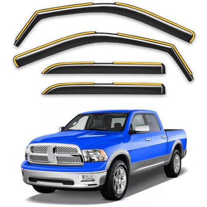 in-Channel Rain Guards Fit for 2009-2018 Dodge Ram 1500 / Ram 2500&3500 2010-2025 Crew Cab， Window Rain Guards Visors Vent Visors Window Deflector Vent Shades Car Accessories -4 pcs - size: For 2009-2018 Dodge RAM Crew Cab