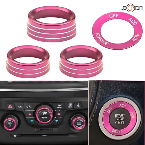 Air Conditioner Switch Button Knob Cover, Car Interior Accessories Radio Volume Control Knob, Aluminum Alloy Trim Rings Compatible with Dodge Challenger Durango 2015-2022 (Pink) - color: Pink