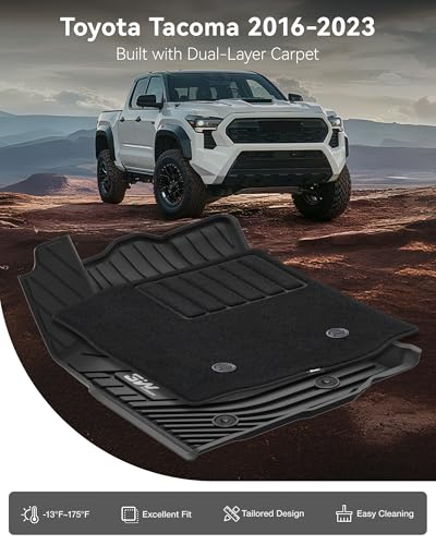 3W Floor Mats & Carpets Custom Fit Toyota Tacoma 2016-2023 (Only for Double Cab and Automatic), TPE Floor Liner Thickened Carpet with Safety Locks and Driver Heel Pad for Tacoma Cars Accessory - size: 6. Tacoma|16-23|Floor Mats&Full Carpet