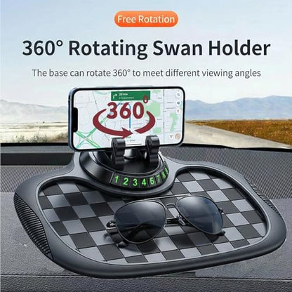 Multifunction Car Anti-Slip Mat, with Phone Holder, Temporary Parking Number and Large Pad, Rotatable 360° Anti-Skid Car Dashboard Pad for Phone, Sunglasses, Keys (Gray)