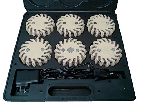 RPF16LM6 CASE OF 6 WHITE RECHARGEABLE 9-FUNCTIONS PORTABLE 16 LED POWER FLARE POWER-MARKERS ROADSIDE EMERGENCY MAGNETIC - color: CLEAR