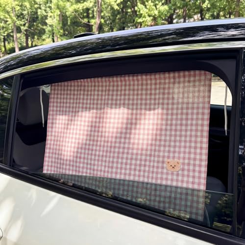 Gilprop 2 Pcs Car Window Shades Suction Cups Double Layer Auto Sun Shade Car Side Window Covers for Family Privacy Protection Breastfeeding Taking a nap Camping 18.5" x 26"(Pink) - color: Pink