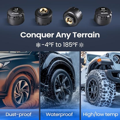 Tymate TM8 Tire Pressure Monitoring System, Wireless Solar TPMS with 4 External Sensors & 6 Alarm Modes, Colorful Display, Easy to Intall on Windshield, Ideal for RV Sedan SUV MPV Truck (0-87 PSI)