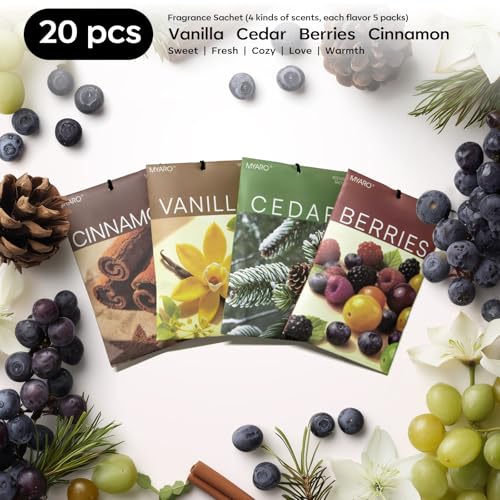 MYARO 20 Packs Cedar Cinnamon Vanilla Berries Potpourri Bag Scent Sachet for Closet Drawer Room Car Home Air Freshener Shoe Odor Elimination - color: Cedar Cinnamon Vanilla Berries