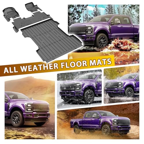 Powerty Floor Mats Truck Bed Mat for 2017-2024 2025 2026 Ford F250/F350/F450 Super Duty Crew Cab Accessories All Weather TPE Custom Fit Truck Floor Bed Liners - size: 3)Ford F250/F350/F450｜17-26｜Truck Combo Set